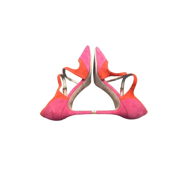 Boden Leather Suede Orange Pink Pointed Criss Cross Heels 7.5 - Picture 7 of 7